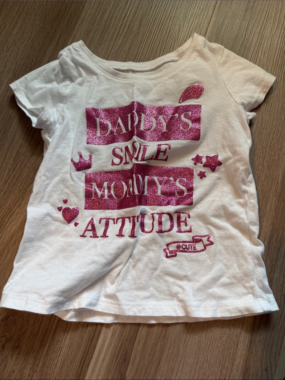 White Kids T-Shirt with Pink Glitter Slogan